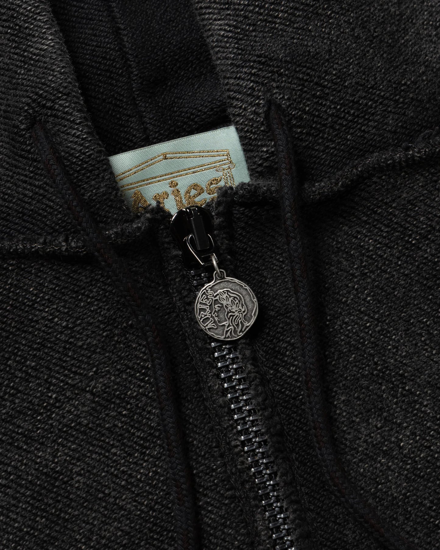 Aged Reverso Temple Zip Through Hoodie - Black