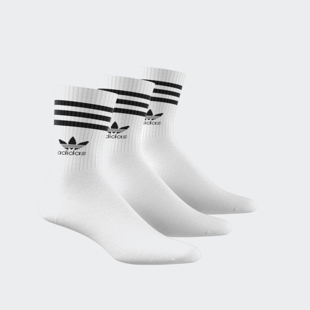 Mid Cut Crew Socks, 3 Pairs - White / Black