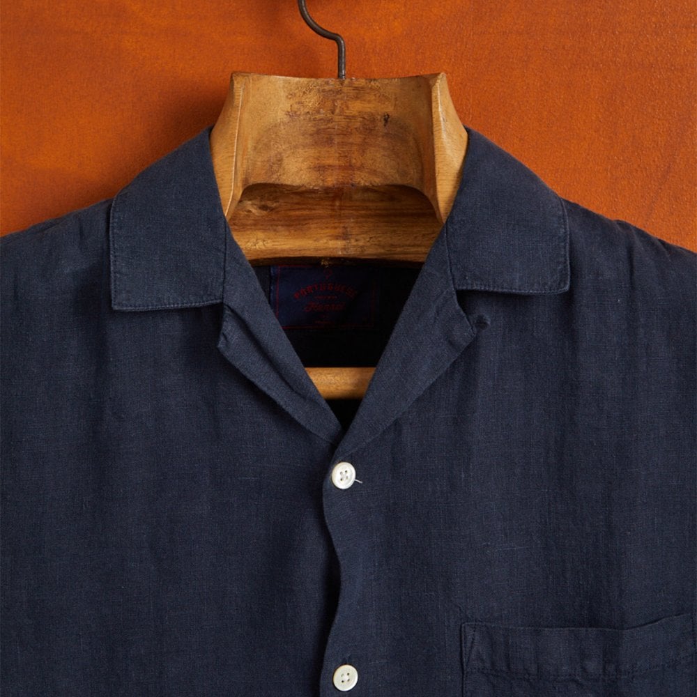 Linen Camp Collar Shirt 24 - Navy