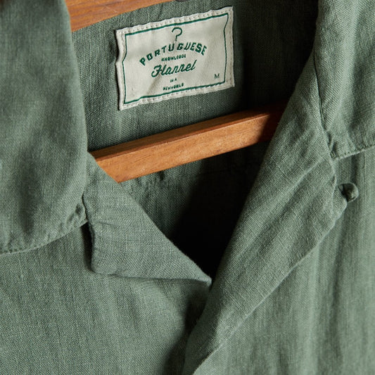 Linen Camp Collar Shirt 24 - Dry Green