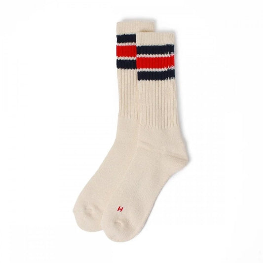 3 Pack Crew Socks - Off White / Multi Stripe