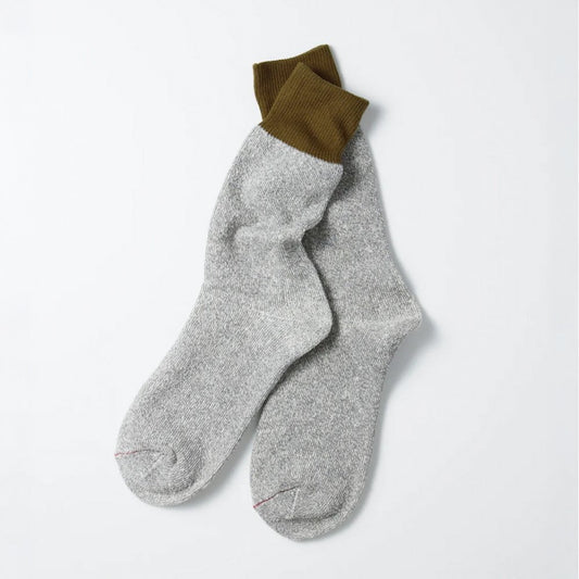 Double Face Crew Socks, Silk & Cotton - Olive / Gray