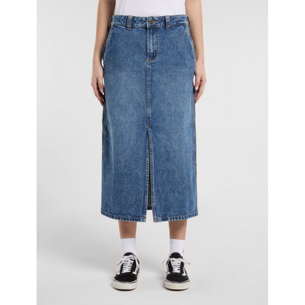 W' Long Denim Carpenter Skirt - Rinsed Blue