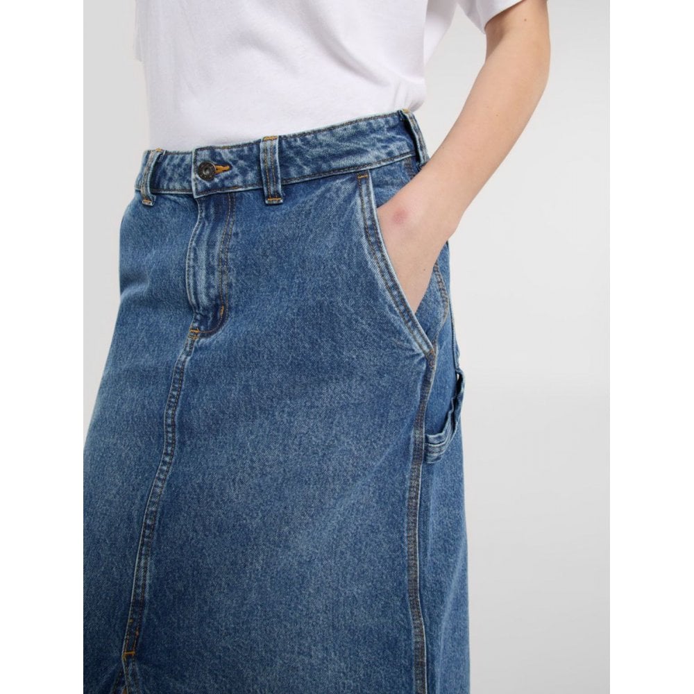 W' Long Denim Carpenter Skirt - Rinsed Blue