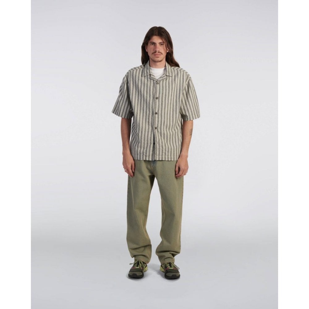 Saga S/S Shirt, Grid Stripe - Black / White (Garment Washed)