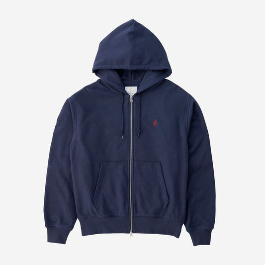 One Point Zip Hooded Sweatshirt - Navy