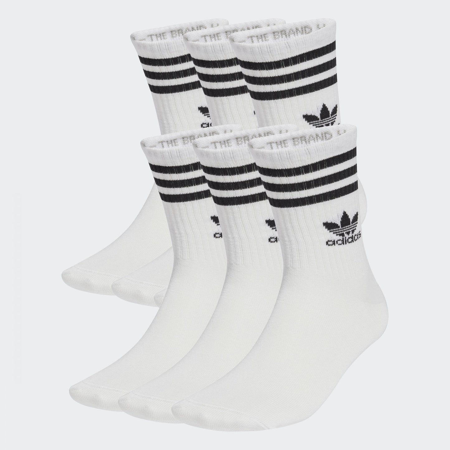 3 Stripe Crew Sock, 6 Pack - White
