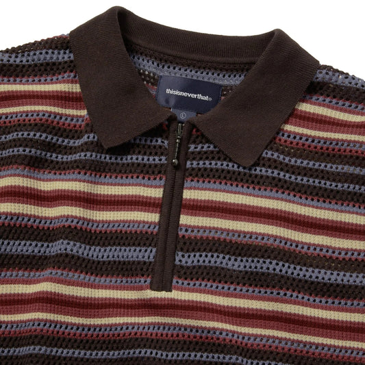 Striped S/S Knit Polo - Red