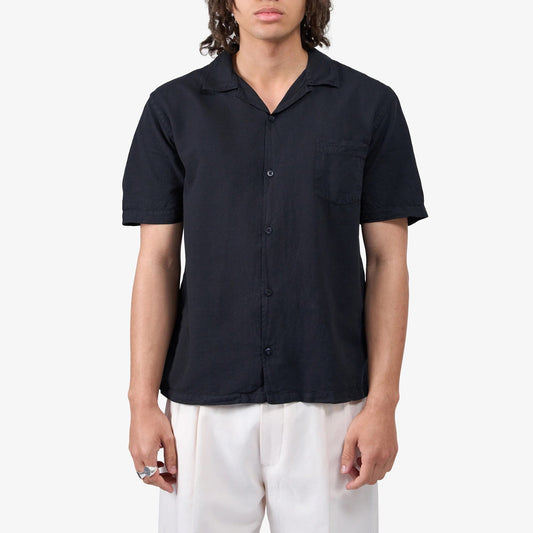 Linen Short Sleeved Shirt - Deep Black