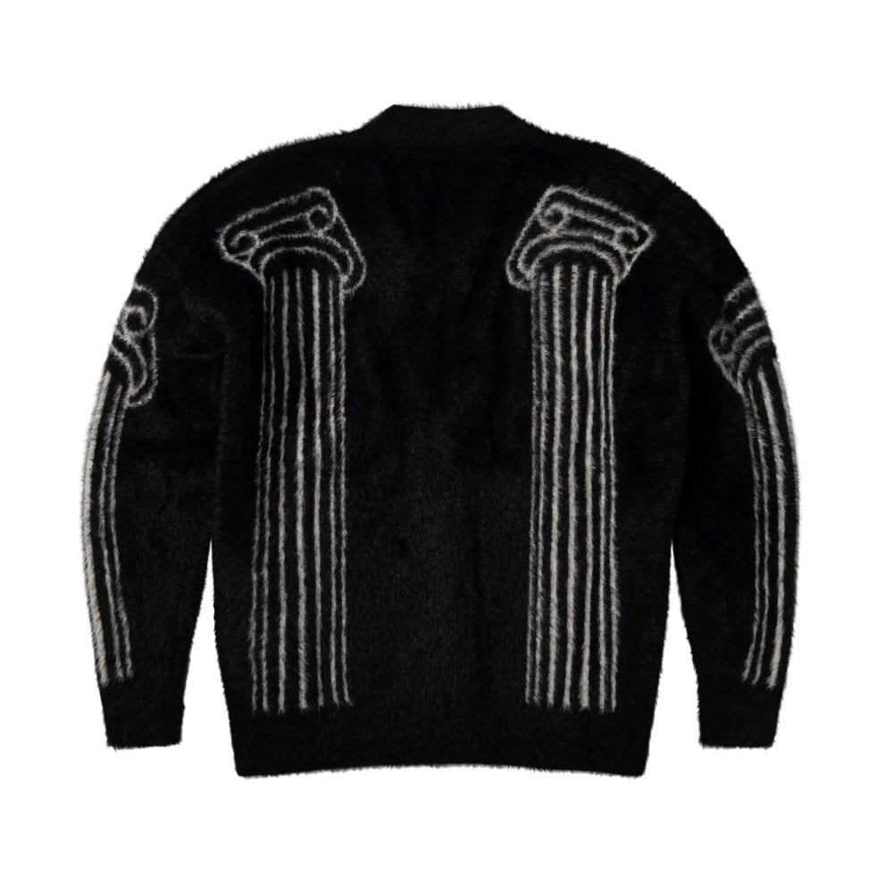 Oversized Chenille Column Knit Cardigan - Black