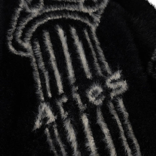 Oversized Chenille Column Knit Cardigan - Black