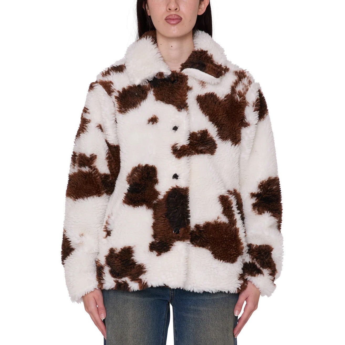 Nolie Sherpa Short Coat - Cow Print
