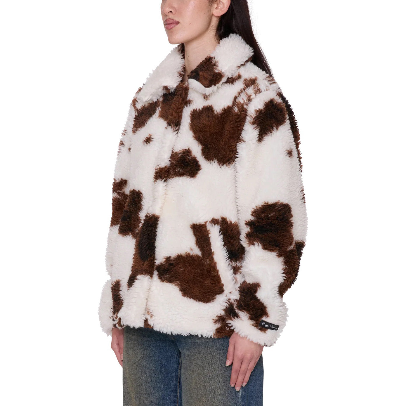 Nolie Sherpa Short Coat - Cow Print