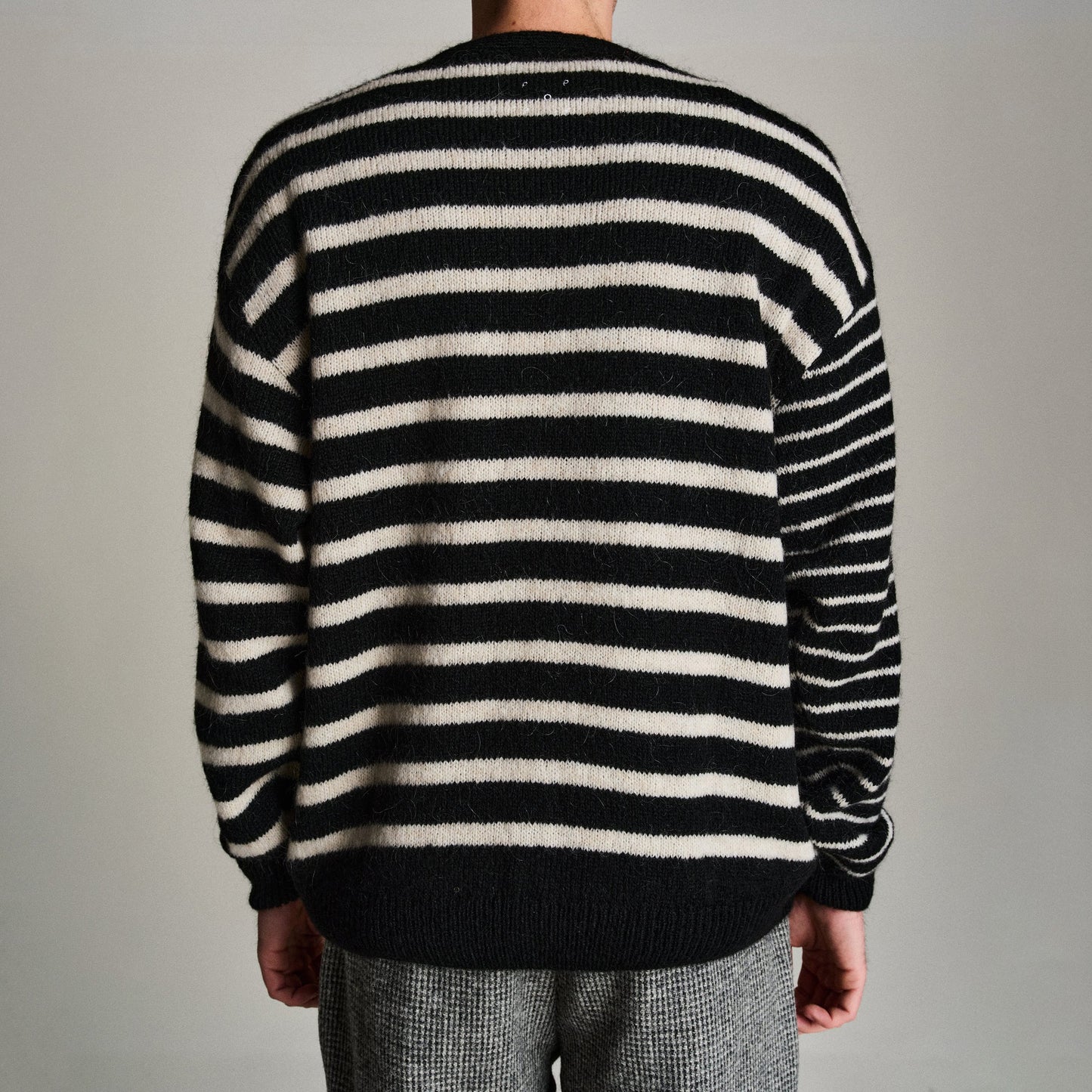Mohair Striped Knitted Cardigan - Black / White