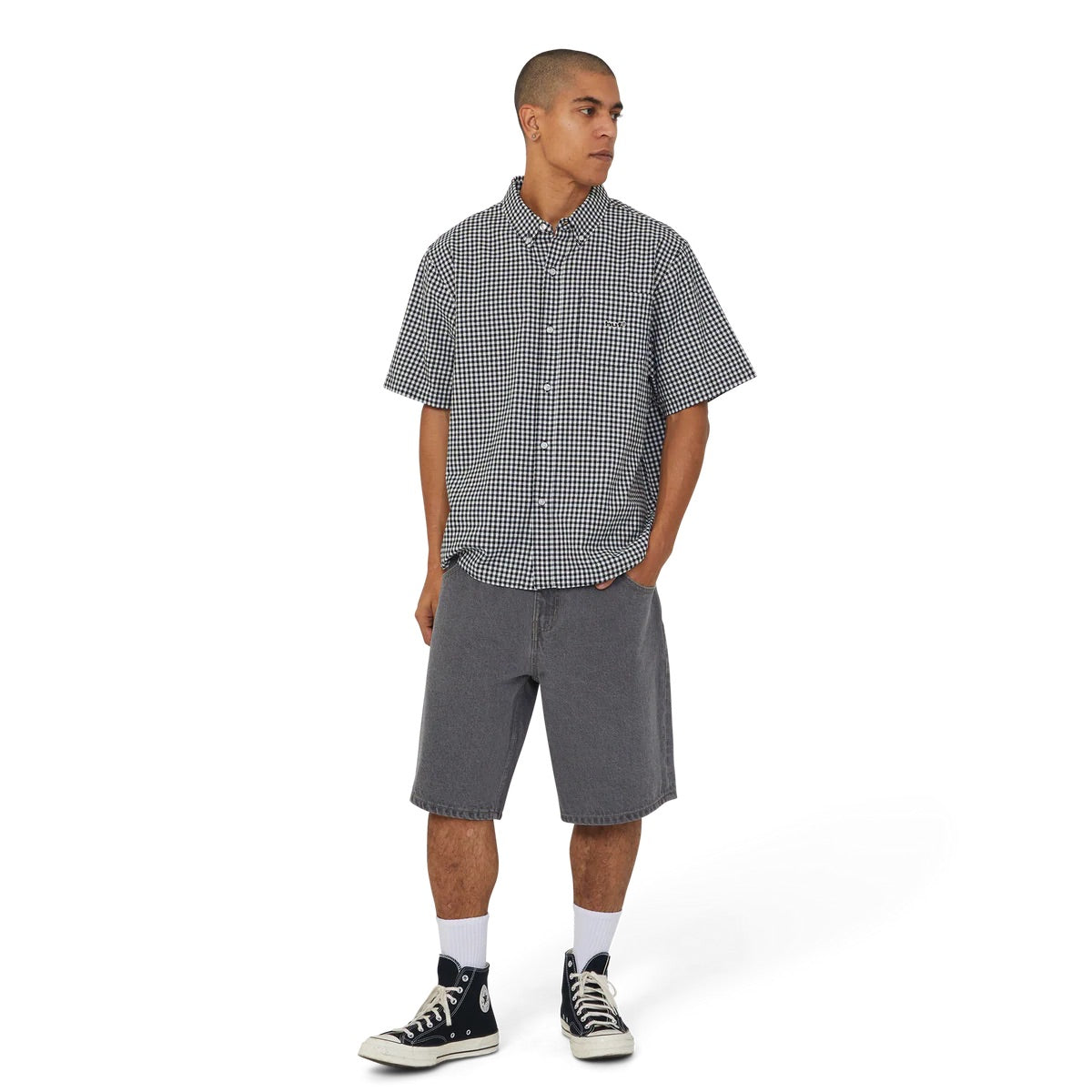 89 Micro Gingham SS Oxford Shirt - Black/White
