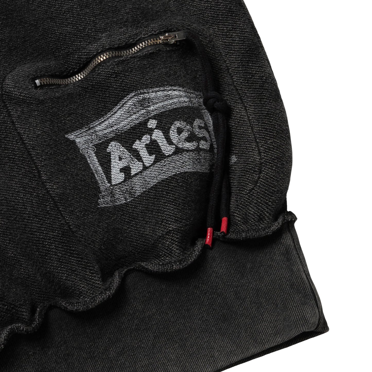 Aged Reverso Temple Zip Through Hoodie - Black