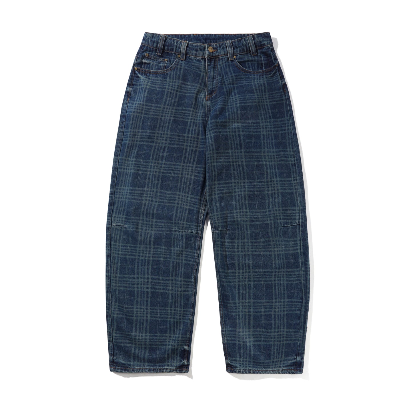 Burn Wide Cut Denim Jeans - Dark Indigo Plaid