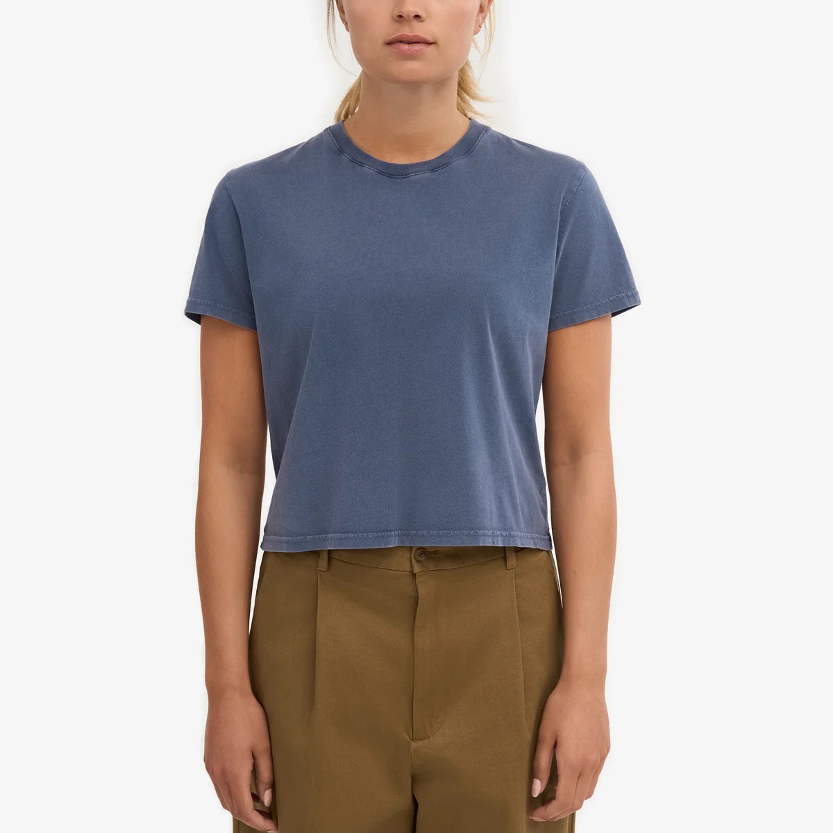 Women's Organic Boxy Crop Tee - Neptune Blue