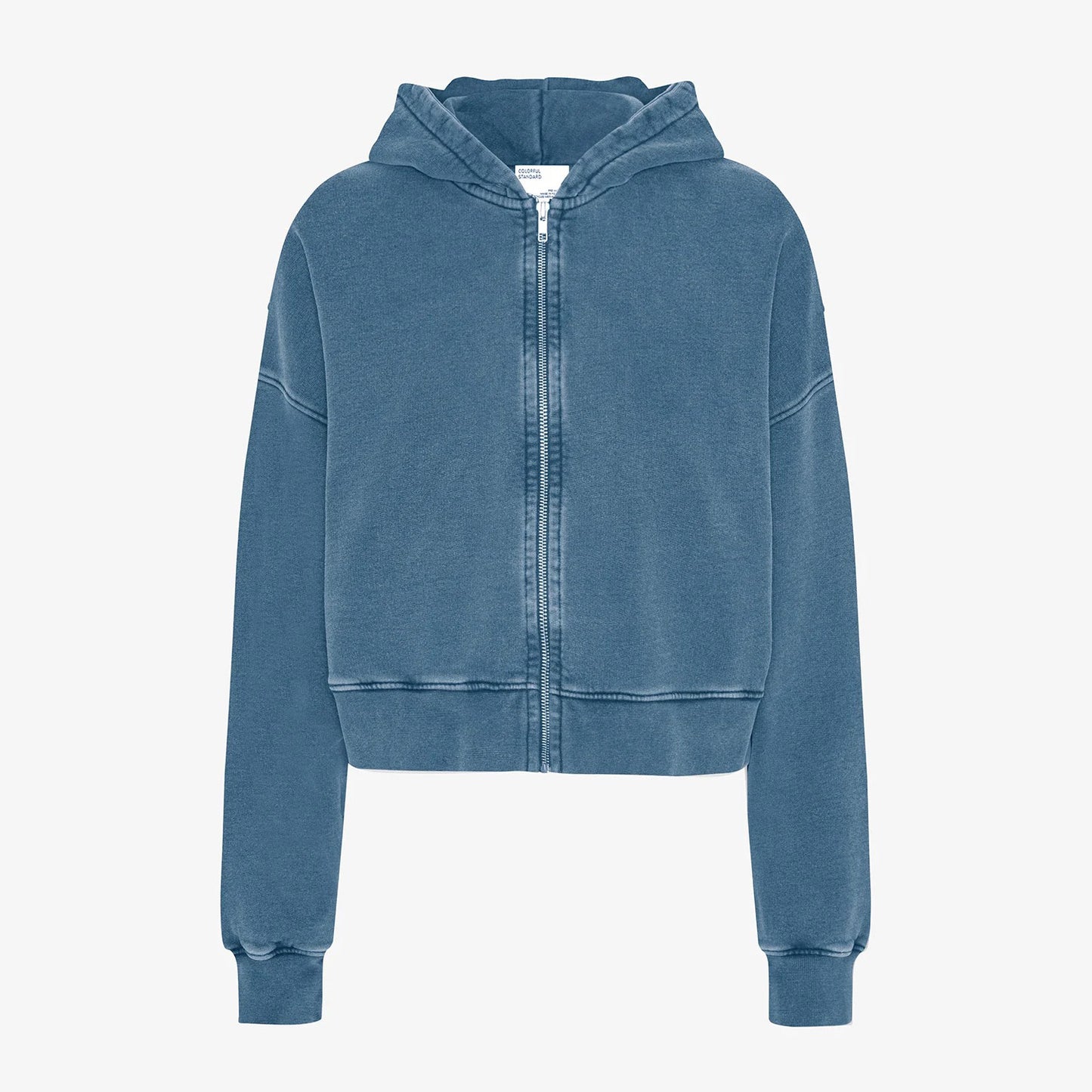 Women's Organic Crop Zip Hood - Faded Indigo