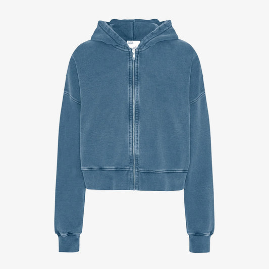 Women's Organic Crop Zip Hood - Faded Indigo