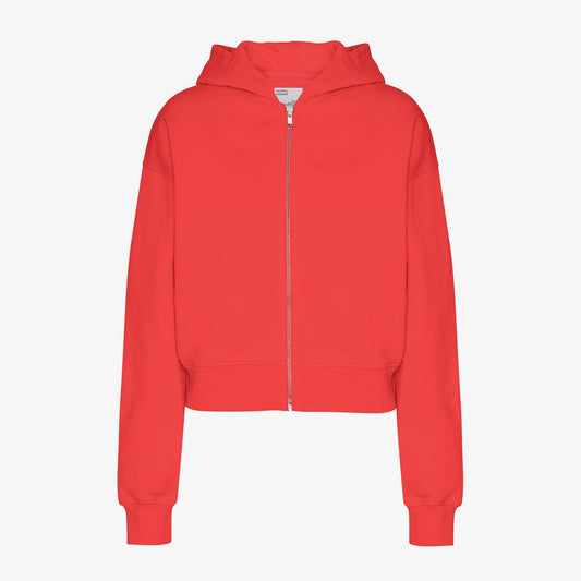 Women's Organic Crop Zip Hood - Red Tangerine
