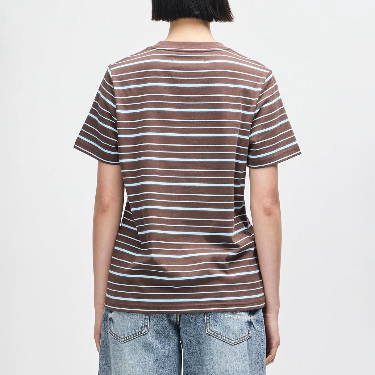 Women's Pierre Stripe Tee - Java Brown / Baby Blue