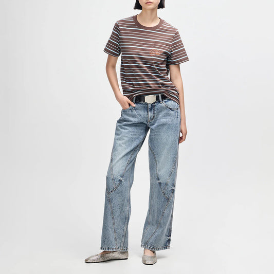 Women's Pierre Stripe Tee - Java Brown / Baby Blue