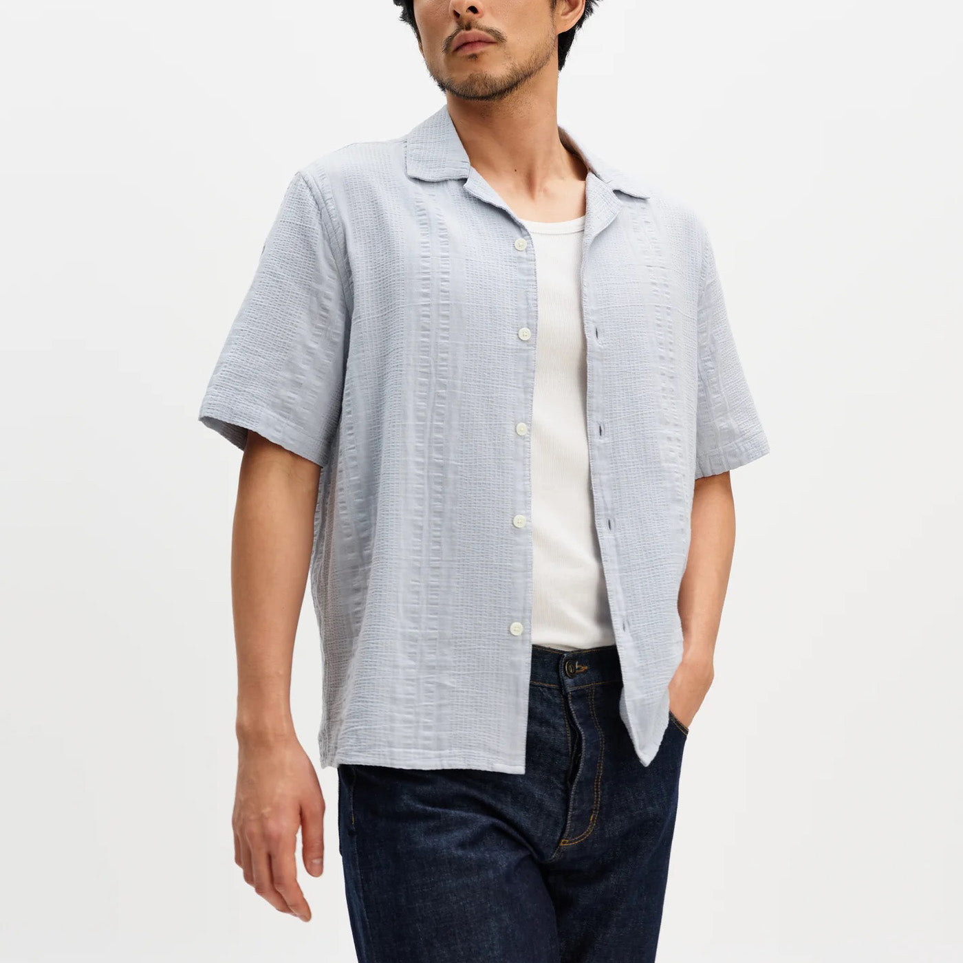 Didcot SS Shirt, Double Weave Seersucker - Blue