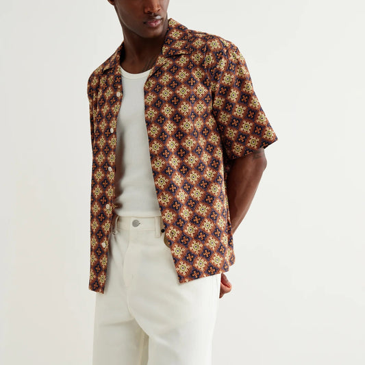 Didcot SS Shirt, Seersucker Tiles - Rust / Multi