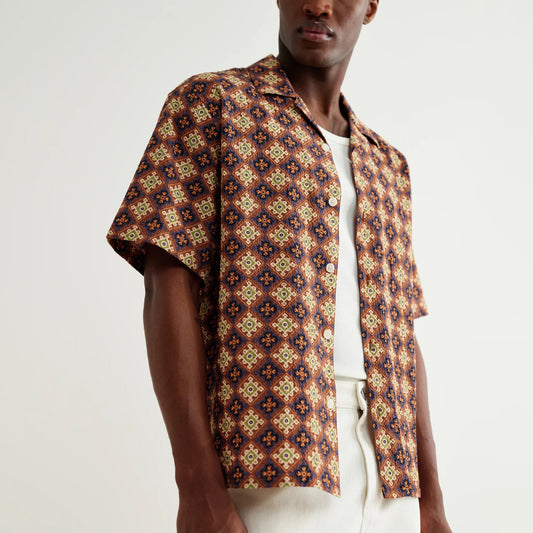 Didcot SS Shirt, Seersucker Tiles - Rust / Multi