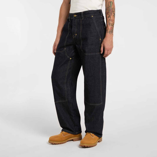Trucker Selvedge Denim Double Knee Relaxed Jeans - Rinsed