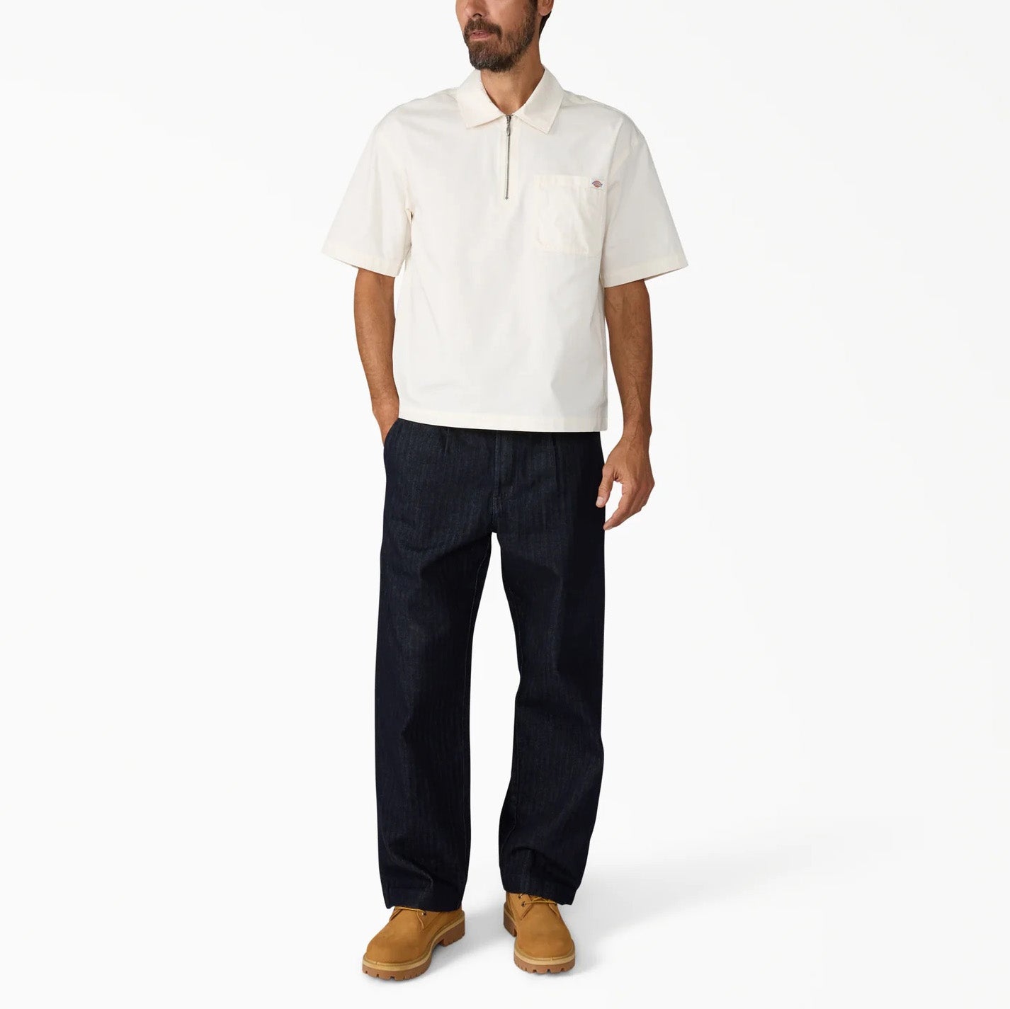 Cadiz Quarter Zip SS Shirt - Egret