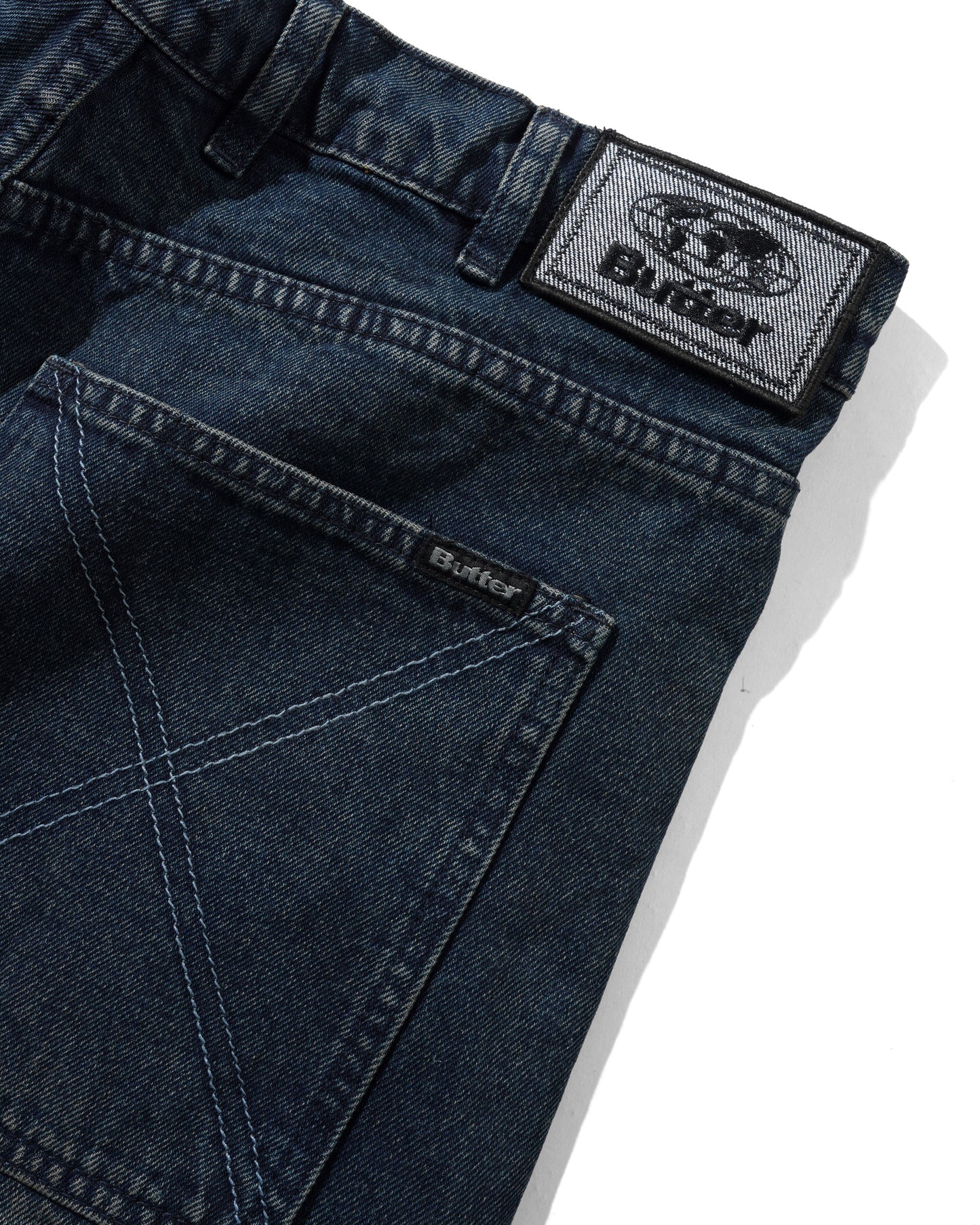 Distressed Big Denim Shorts - Washed Dark Blue
