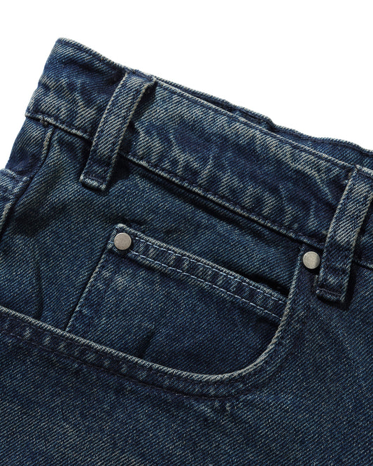 Distressed Big Denim Shorts - Washed Dark Blue