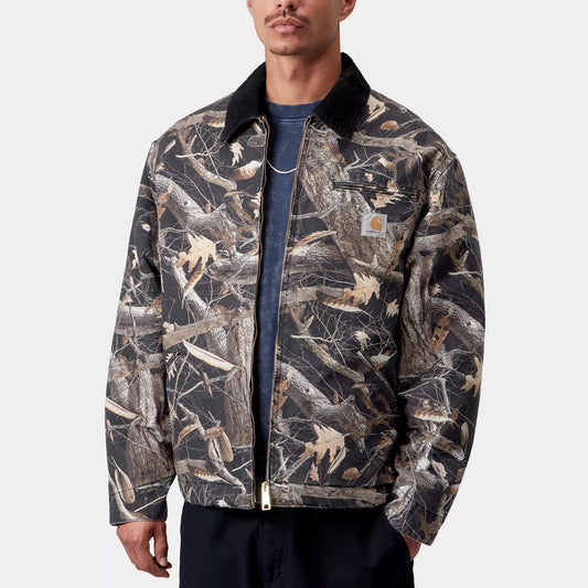 OG Detroit Jacket - Camo Feather Tree, Black / Black heavy stone wash