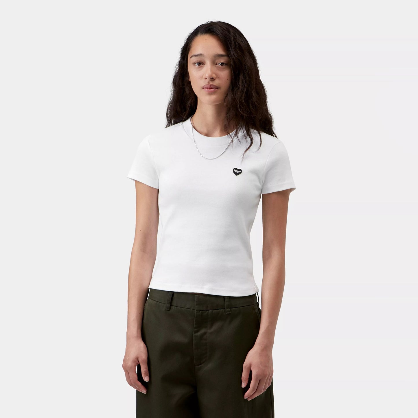 W' S/S Small Heart Patch T-Shirt - White / Black