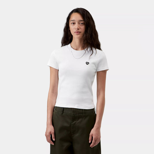 W' S/S Small Heart Patch T-Shirt - White / Black