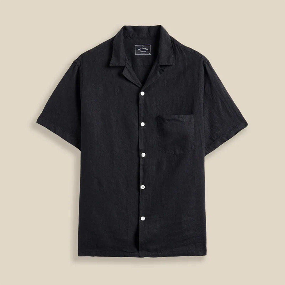 Linen Camp Collar Shirt - Black