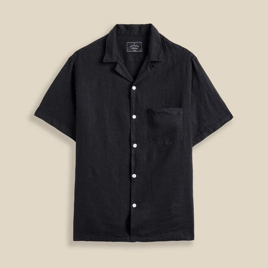 Linen Camp Collar Shirt - Black