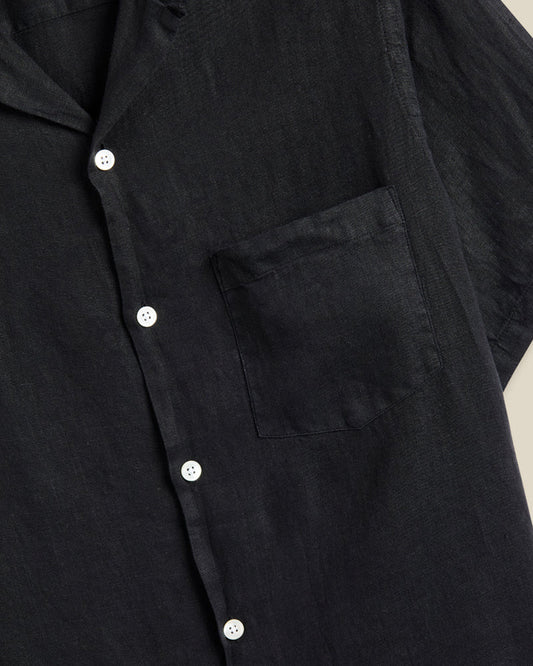 Linen Camp Collar Shirt - Black
