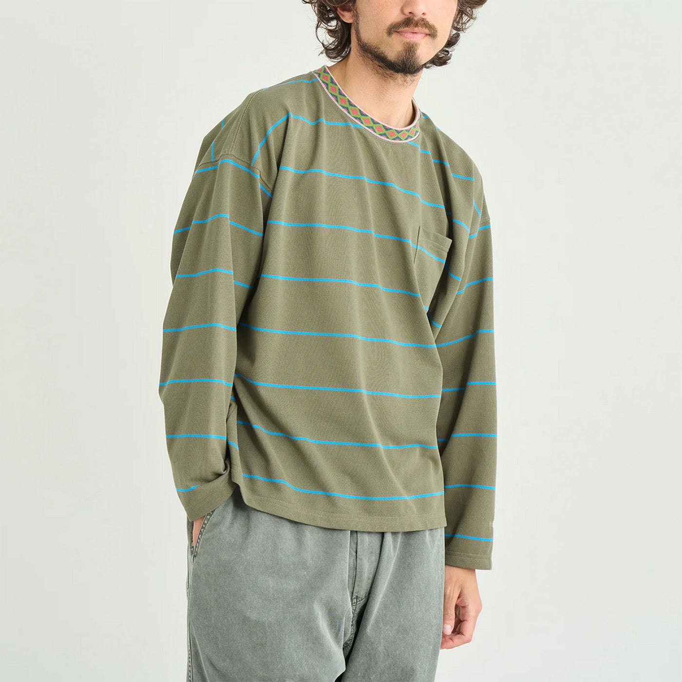 Ringer Collar Panel L/S Tee - B.Khaki