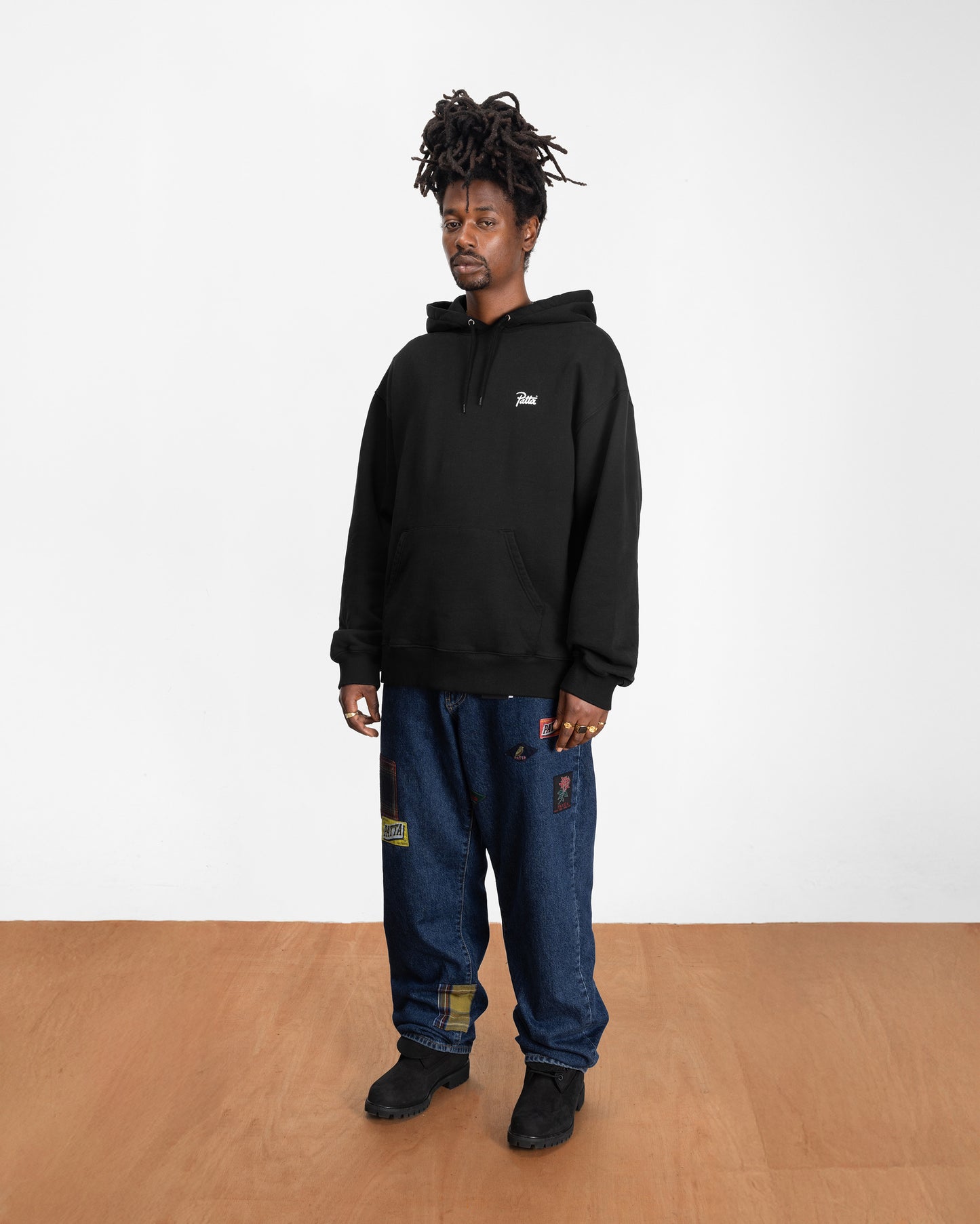 Embroidered Fire Panther Hooded Sweater - Black