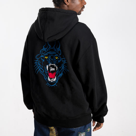 Embroidered Fire Panther Hooded Sweater - Black