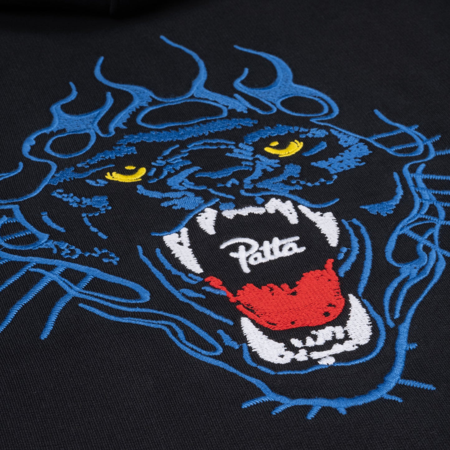 Embroidered Fire Panther Hooded Sweater - Black