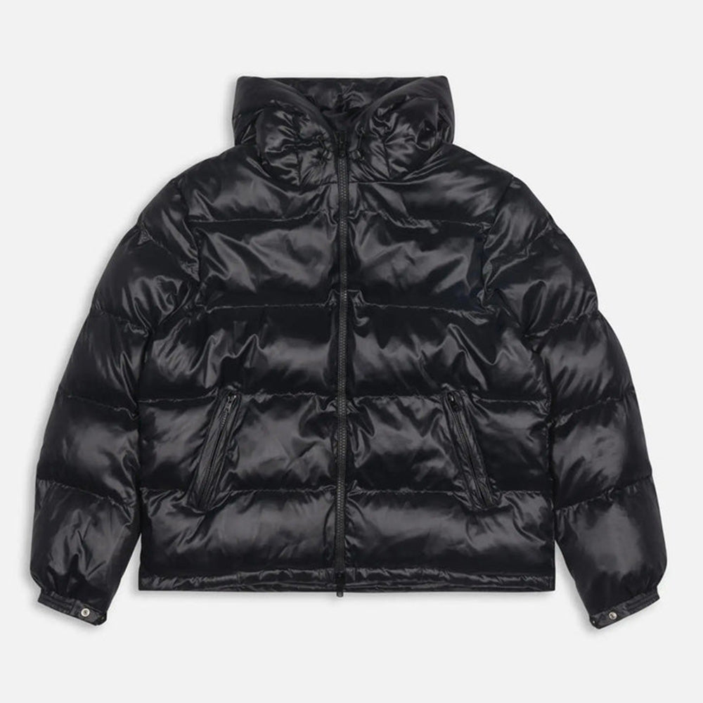 Quilted Script Logo Puffer Jacket- Black