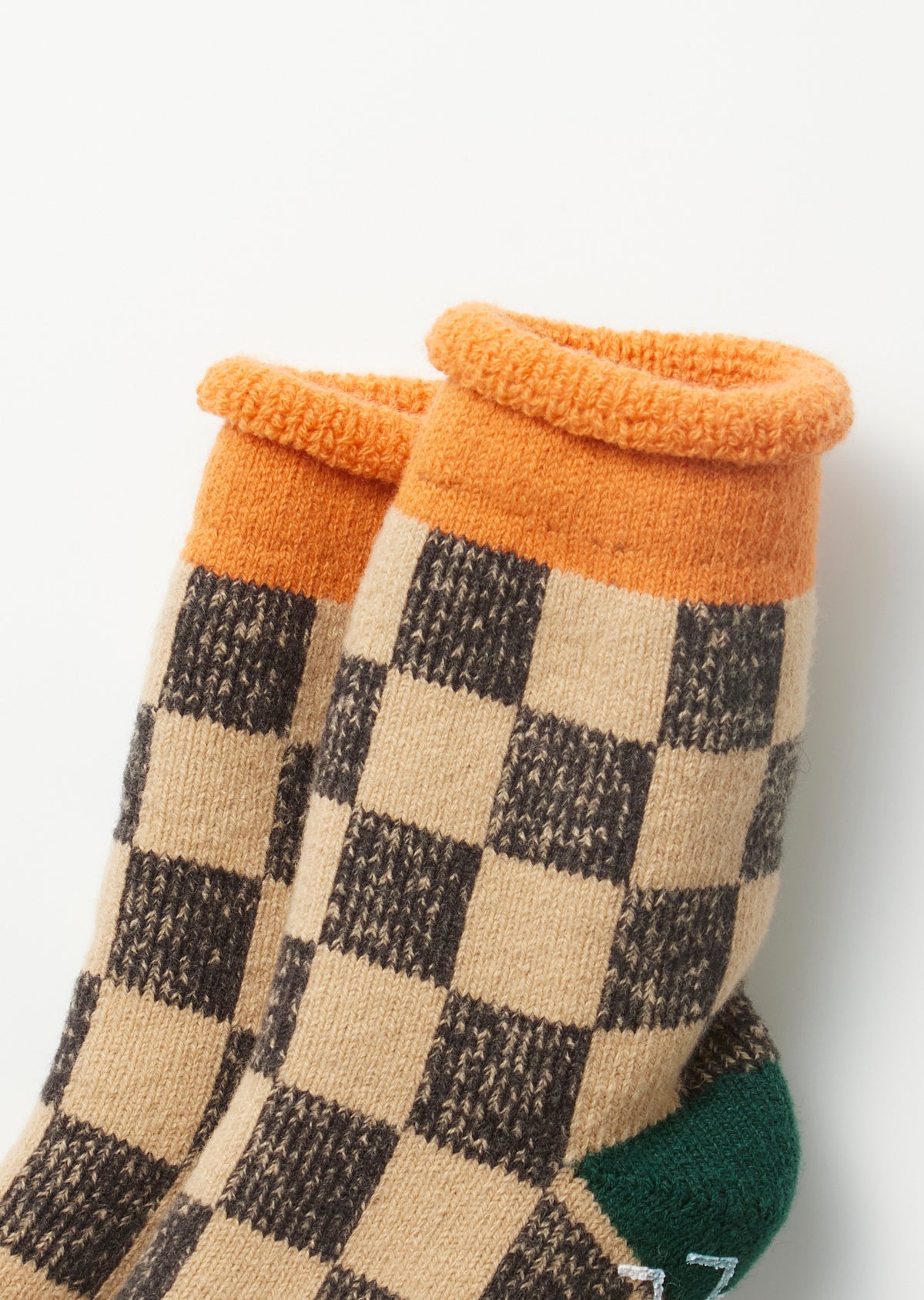 Pile Room Socks, Checkerboard - Light Orange / Dark Green