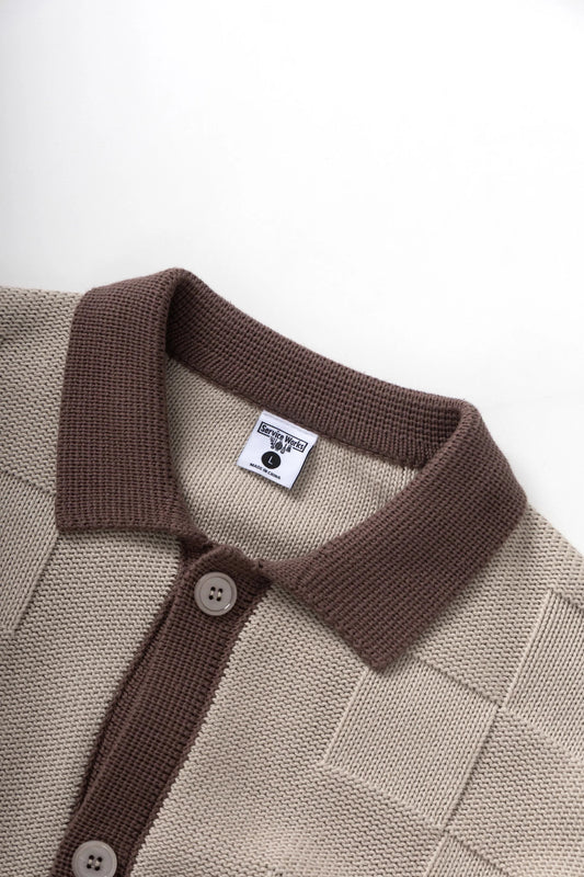 Check Panel Cardigan - Mushroom