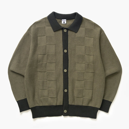 Check Panel Cardigan - Olive
