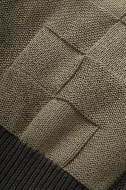 Check Panel Cardigan - Olive