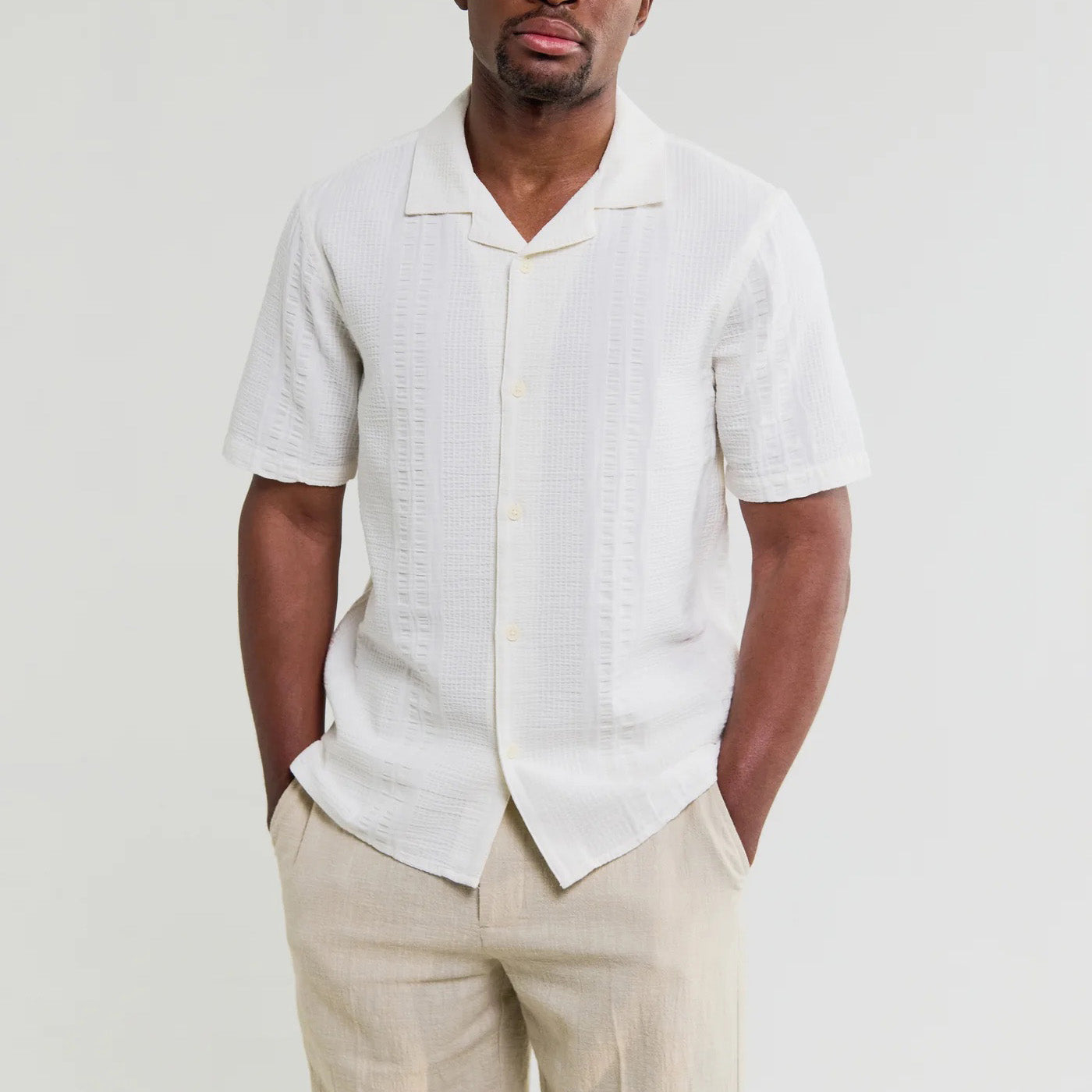Didcot SS Shirt, Double Weave Seersucker - Ecru